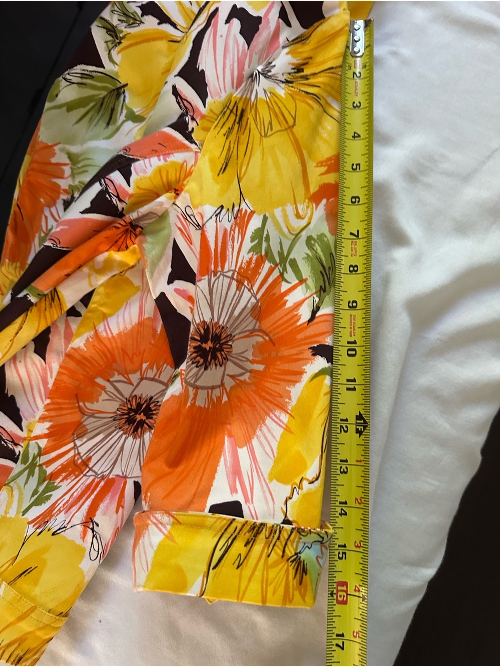 Coldwater Creek Floral Open Front Jacket Cotton Stretch Yellow Orange Size 10 - Picture 8 of 8
